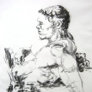 Figure drawing. Male, Charcoal on recycled paper. Artist: Ocky