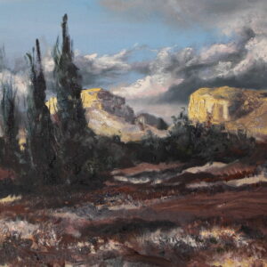 Clarens, Freestate. 250 x 360 mm. Oils on canvas board.   Artist: Ocky. (OA0002)
